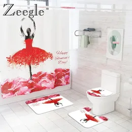 Bath Mats Home Decoration Mat Polyester Shower Curtain Set Absorbent Floor Rug Memory Foam Bathroom Carpet Toilet Seat Cover