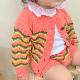 유아 소녀 의류 Kniting Romper suitset 가을 봄 스웨터 세트 패션 아기 소녀 의류 긴 소매 니트 카디건 + 짧은 세트