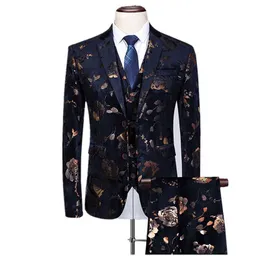 2021 Fancy Mens Passar Kostym Homme Taille 5xl Ternos Masculinos Slim Fit Vintage Blommor Män Passar Blommor Tryckta Blazers Men X0909