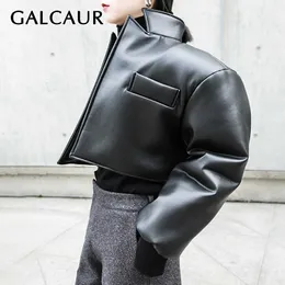 レディースラペル襟長袖厚い短いブラックコート女性秋ファッション服211011のためのガルキャラルビンテージPUレザージャケット