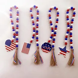 Independence Day Bead String Farm House Dekorativ Emulation Frukt Citron Trä Pärlor Tassel Hängande Hänge Hamp Rope Beaded Home RRC7116