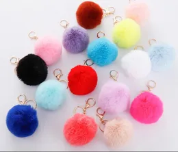 Keychains Lanyards 37 färger 8cm Imitate Rabbit Päls Ball Keychain Pom Car Handväska fluffig faux nyckelring