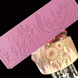 minsunbak New Feather Lace Mat Exquisite Cake Lace Silicone Decorative Mould Sugar Crafts Fondant