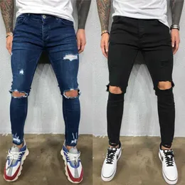 Mens Jeans Black Blue Cool Skinny Ripped Stretch Slim Elastic Denim Pants Large Size For Male Spring Summer Autumn Hip Hop 211011