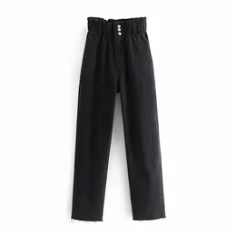 BBWM damskie dżinsy elastyczne zespół wysoka talia dżinsowe spodnie marchwiane wiosna jesień retro guzik łupek umyte spodnie elastyczne 210520