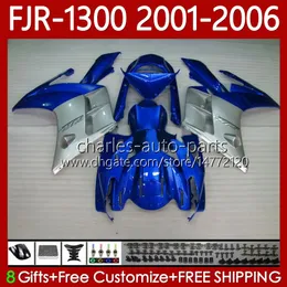 OEM Fairings för Yamaha FJR-1300 FJR 1300 A CC FJR1300 01 02 03 04 05 06 MOTO BODY BLUE SILVER 106NO.36 FJR-1300A 2001 2002 2003 2004 2005 FJR1300A 01-06 Bodywork Kit