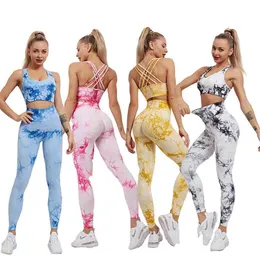 Damska odzież sportowa Joga Zestaw Treningowe Odzież sportowa Wear Sports Gym Legging Seamless Fitness Bra Crop Top Garnitur Bez Rękawów 210802