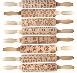 Embossing Rolling Pin Merry Christmas Decorations Cookies Biscuit Fondant Cake Dough Engraved Roller Elk Wooden Baking Moulds GGA3680-2