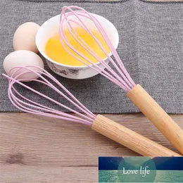 New Practical Kitchen Gadget 10 Inch Wooden Handle Silicone Egg Beater Manual Egg Blender Household Kitchen Tools