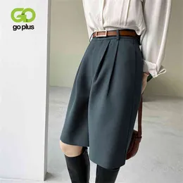 GOPLUS Woman Pants Vintage Straight Knee Length Trousers Women England Style High Waist Pantalon Femme Spodnie Damskie 210925