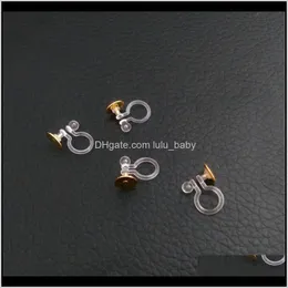 Clasps Hooks & Components Jewelry 100Pcs/Lot Bezel Earrings Settings Gold Plated Stainless Steel Clip On Screw Back No Need Hole Cabochon Ea