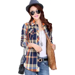 Velvet Thick Warm Women's Plaid Shirt Female Long Sleeve Tops M-XXL Size Winter Check Blouse Blusas Femininas Chemise Autumn 210426