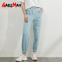 Gearmay летний женский парень джинсы проблемные винтажные Свободные мягкие джинсовые брюки вышитые мама подходят гарем для женщин 210809