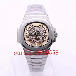 U1 Orologio da uomo con movimento cavo inciso Orologio da uomo meccanico automatico in acciaio inossidabile con retro trasparente quadrante blu Orologi da polso sportivi