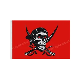 Pirat röd flagga 90 x 150cm 3 * 5ft tecknad film anpassad banner mässing metall hål grommets inomhus och utomhus dekoration kan anpassas
