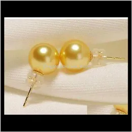 Smycken droppleverans 2021 9-10mm Round South Sea Pearl Stud örhängen 14K Guldtillbehör Be13i