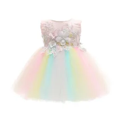 Dziewczyna Dresses Hurtownie Dzieci Rainbow Baby Girl Dress Princess Chrzci Christening Birthday Party Wedding Frocks 1 Lata Infant Vestidos W5