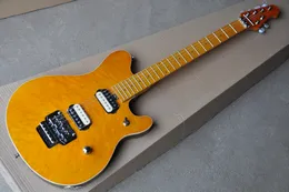 Guitarra elétrica do corpo amarelo com pickups HH, folheador de plátano das nuvens, pescoço amarelo do bordo, hardware do cromo, fornece serviços personalizados