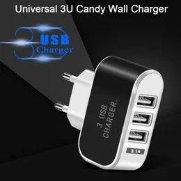 ABD AB Tak 3 USB Duvar Şarj Cihazı 5 V 3.1A LED Adaptörü Seyahat Kollu Güç Adaptörü Cep Telefonu için Üçlü USB Bağlantı Noktaları
