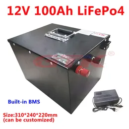 12V 100Ah LiFePO4 배터리 리튬 배터리 팩 BMS 맞춤형 48V 24V 보트 모터 자동차 전기 자동차 + 10Acharger