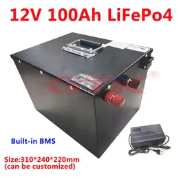 12V 100Ah LiFePO4-Akku-Lithium-Akku mit BMS, angepasst 48V 24V für Bootsmotoren, Automobile, Elektrofahrzeuge + 10A-Ladegerät