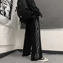 Japon Streetwear Erkekler Siyah Harajuku Pantolon Adam Geniş Bacak Pantolon Hip Hop Elastik Bel Gevşek Spor Rahat Gri Sweatpants X0615