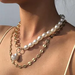 2 Layers Baroque Irregular Pearl Necklaces Wedding Party Clavicle Chain Choker Necklace for Women Aesthetic Jewelry