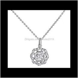 Halsketten Anhänger Schmuck Drop Lieferung 2021 Modische S925 Sterling Silber Drehbarer Zirkonia Flash Anhänger 18 Zoll Feines Blumenmuster N