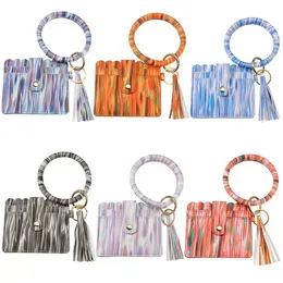 PU Leather Card Bag Keychains Party Bracelet Keychain Wallet With Tassels String Bangle Key Ring Holder Wristlet Handbag WHT0228