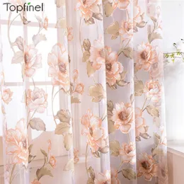 Topfinel Transparente Vorhänge mit rosa Blumenmuster für Wohnzimmer, Schlafzimmer, elegante moderne Vorhänge, Fenster, Tüll-Voile-Vorhang, Heimtextilien 210712