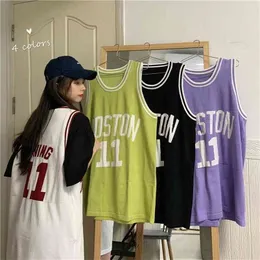 Sommar hajuku ärmlös T-shirt Student Basket Causal Print Letter Loose Sports Ball Suit Kvinna Lång T-shirt Kvinnor 210722