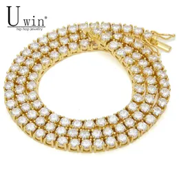 UWin M 4mm 5mm 8mm Mens Zircon Tennis Chain Halsband Guldfärg Koppar Material Iced Out 1 Row CZ Hip Hop 220214