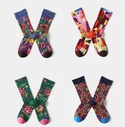 Yuppie hip-hop socks oil painting high-end Street skateboard jacquard pattern court emerald Color house Colorful heads Exotic flowers of Western Regions stockings