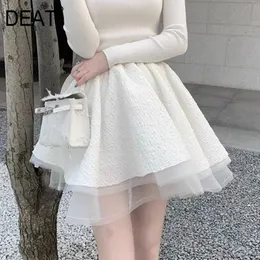 Solid vit a-line hög midja slöja puff kjol söt multi-lager patchwork mesh mini goth mall sommar gx663 210421