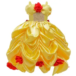 Princess Girls Cosplay 2020 New Winter Dresses Girl Snow Dress Clothing Baby Kids Beauty the Beast Clothes G1129