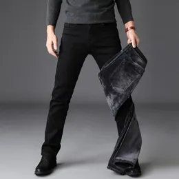 メンズジーンズLYビンテージファッション男性黒弾性スリムフィットシンプルなカジュアルビジネスデザイナー冬ベルベット暖かいデニムパンツ