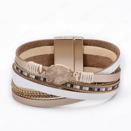 Fashion Rhinestone Wrap Bracelets Crystal Leather Rope Bracelet for Women Multilayer Magnetic Bracelet Bohemian Style Jewelry