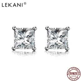 LEKANI 925 Sterling Silver Stud Earrings For Women Square-Shape Clear Cubic Zirconia Girl Small Earring Engagement Fine Jewelry 210701