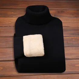 Plus sammet solid stickad tröja männen turtleneck pullover män rockar casual tjock smal varm ribba hem stora tröjor 210524