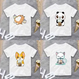 cotton children animals milk tea T Shirt Summer Short Sleeve kids baby Outfit Shirt Children Boys Girls Tshirts Tops Tees G1222