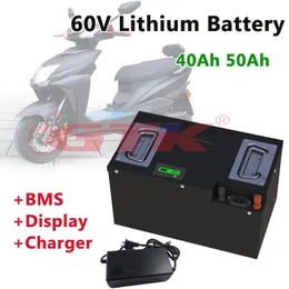 Caixa de aço 60V 40AH 50Ah Bateria de lítio com 60A BMS para cortador de grama de moto elétrico de chumbo-ácido + 5a carregador
