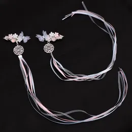 Hair Clips & Barrettes 1pair Archaistic Exquisite Bowknot Flower Hairclip Set Korean Fairy Dress Accessories Long Ribbon Tassels Women Headw