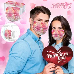 2022 Designer Adult Face Mask Disposable Valentines Day with Elastic Ear Loop 3 Layers Breathable Dustproof Anti-Pollution Masks