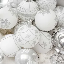 24pcs / set boxed christmas ball julgran hängande hängsmycke dekoration 6cm vitguld xmased prydnad bollar för hem parti 211122