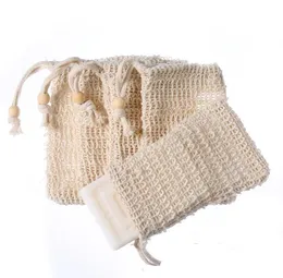 Handmade Soap Sponges Exfoliating Bags Drawstring Natural Sisal Pouch Net Portable Mesh Foaming Drying The Soaps Container Bag SN2365