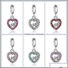 Charms Bulgular Bileşenler Anneler Günü Kristal Rhinestone Mom Boncuklar Charm Sier Büyük Delik Gevşek Aralayıcı Zanaat Boncuk Kolye Fit Bilezik J için