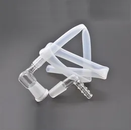 リグボンアクセサリーのためのシリコーンチューブが付いているl形のガラス蒸気の鞭のアダプタ14mm 19mmの雄の女性90度の気化器肘のアダプター