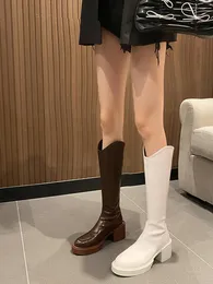 부츠 무릎 위의 무릎 겨울 신발 백 Zip Boots-Women Shoes 둥근 발가락 지퍼 오버 나이비 2021 Lolita Ladies High Heel Rub