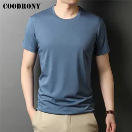 Marca COODRONY, camisetas geniales de verano de alta calidad, camisetas clásicas de Color puro a la moda, camiseta informal de algodón de manga corta con cuello redondo para hombres C5196S 210629