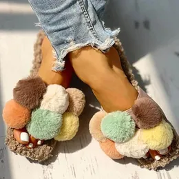 Women Summer Sandals Flats S Shoes Woman Sweet Candy Faux Fur Slippers Slides Plus Size Sandalias Mujer Sapato Feminino D1217